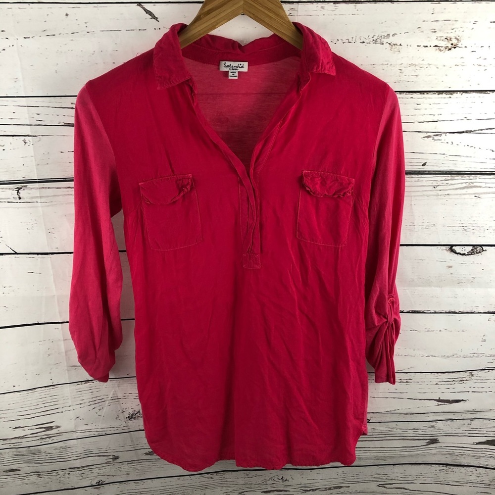 Splendid Roll Tab Sleeve Two Tone Blouse XS